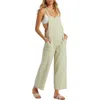 Billabong Pacific Time Cotton Gauze Jumpsuit In Light Avocado
