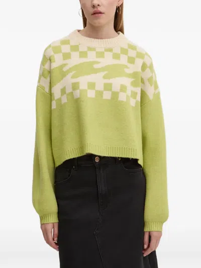 Billabong Palm Forever Checkerboard-intarsia Sweater In Green