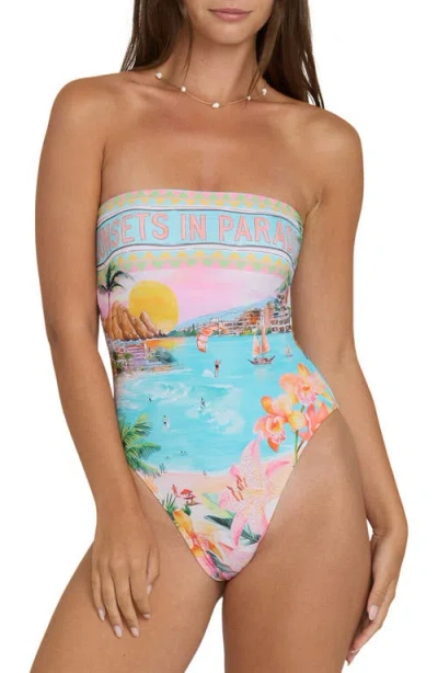Billabong Paradise Sun Tully Strapless One-piece Swimsuit In Multi