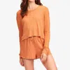 Billabong Pick Me Up Waffle Knit Long Sleeve Top In Toffee In Brown