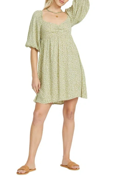 Billabong Ray Of Sun Floral Puff Sleeve Dress In Avocado