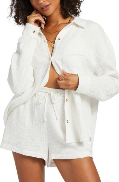 Billabong Right On Cotton Gauze Cover-up Shirt In White