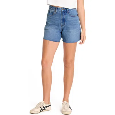 Billabong Riley Raw Hem High Waist Denim Shorts In Blue