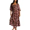 Billabong Rosey Skies Floral Midi Dress In Choc Chip