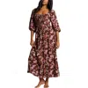 Billabong Rosey Skies Floral Midi Dress In Choc Chip