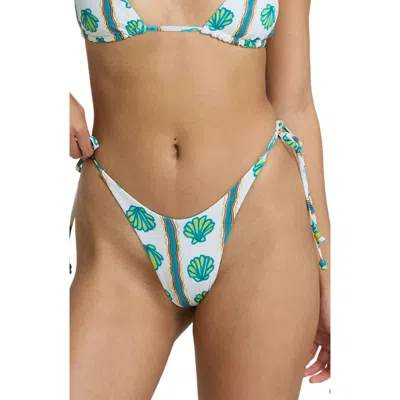 Billabong Salty Waves Reversible Tanga Side Tie Bikini Bottoms In Multi