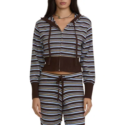 Billabong Shore Stripe Hooded Zip Sweater In Teak