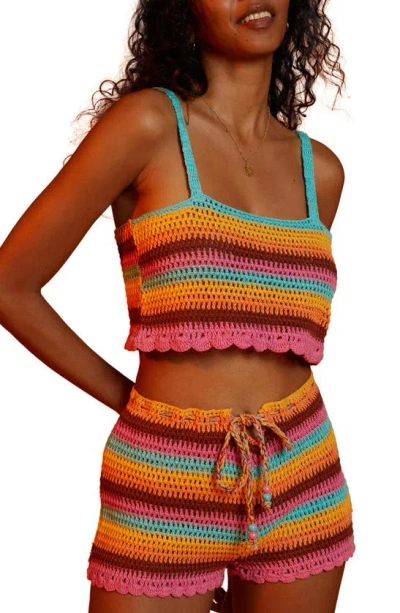 Billabong Siesta Cotton Crochet Cover-up Crop Top In Multi