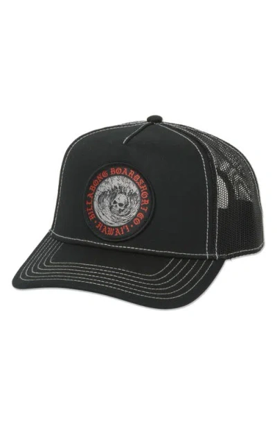 Billabong Skull Wave Hi Snapback Trucker Hat In Black