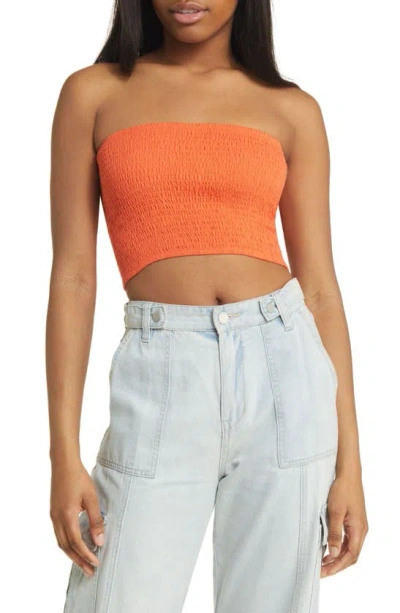 Billabong Smocked Cotton Tube Top In Coral Craze