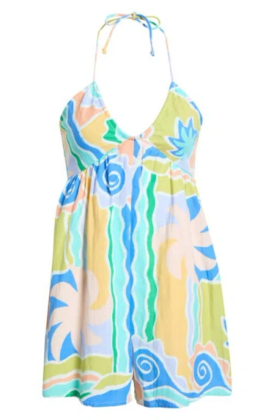 Billabong So Groovy Cotton & Linen Halter Romper In Blue