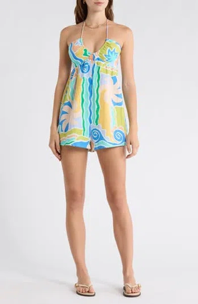 Billabong So Groovy Cotton & Linen Halter Romper In Multi