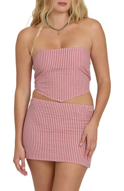 Billabong So Stripe Cotton Micro Strapless Top In Red
