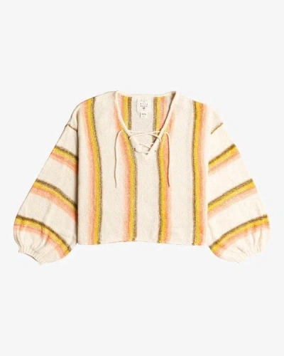 Billabong So Sweet Sweater Women's White Ribbed Cuffs Pullover Jzz315 In Multi