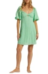 Billabong Sol Puff Sleeve Mini Dress In Green In Bright Meadow