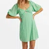 Billabong Sol Puff Sleeve Mini Dress In Green In Multi