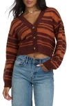 Billabong Something About It Stripe Crop Cardigan In Burgundy