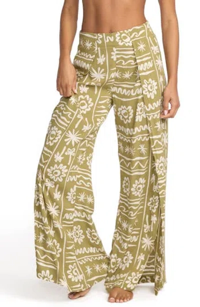 Billabong Split Spirit Floral Wide Leg Pants In Green Tea