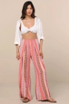 BILLABONG SPLIT SPIRIT MULTI BOHO PRINT WIDE-LEG SLIT-FRONT PANTS
