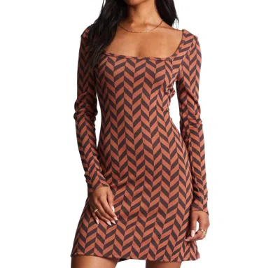 Billabong Still Your Girl Long Sleeve Mini Dress In Brick In Multi