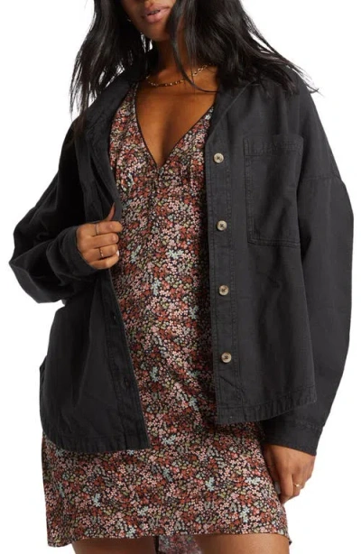 Billabong Stoked On You Oversize Cotton Button-up Shirt In Black Sands