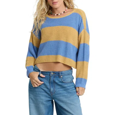Billabong Stripe Marled Crop Sweater In Blue