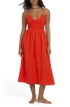 Billabong Such A Trip Smocked Bodice Cotton Midi Dress In Red
