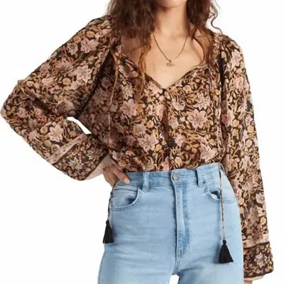 Billabong Sun Fire Woven Long Sleeve Top In Black