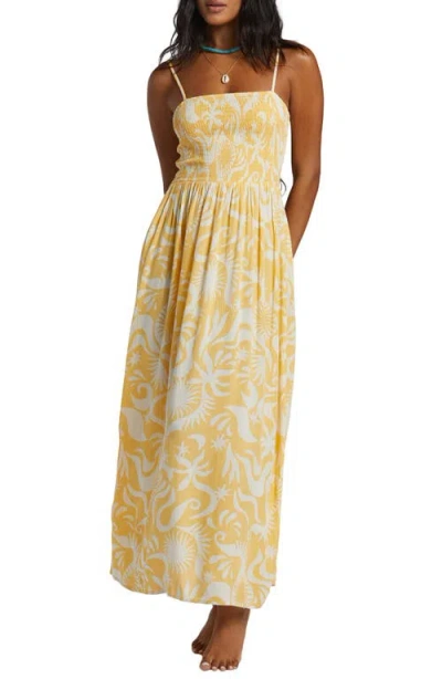 Billabong Sun Spell Smocked Maxi Sundress In Yellow