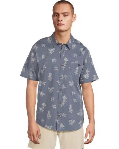 Billabong Sundays Mini Shirt Mens Steel Blue Tropical Short Sleeve Gbo2278 In Multi
