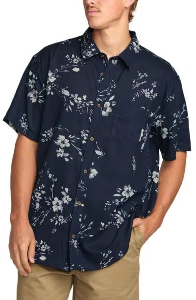 Billabong Sundays Paisley Short Sleeve Button-up Shirt In Blue