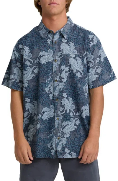 Billabong Sundays Paisley Short Sleeve Button-up Shirt In Blue