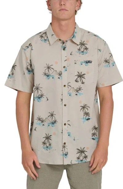 Billabong Sundays Short Sleeve Cotton Blend Button-up Shirt In Brown