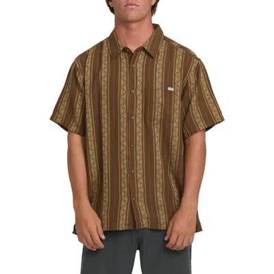 Billabong Sundays Stripe Jacquard Short Sleeve Cotton Button-up Shirt In Brown