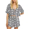 Billabong Sunflower Print Poplin Drawstring Shorts In Black Sands