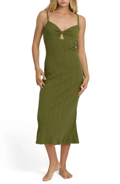 Billabong Sweet Moves Texture Cotton Blend Midi Slipdress In Green