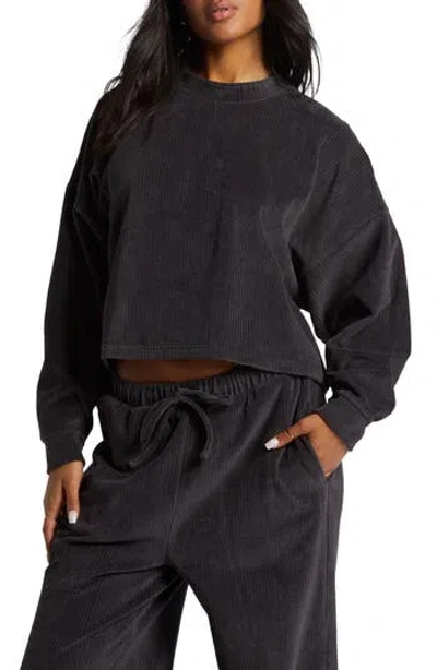 Billabong Sweet Sun Ribbed Velour Sweatshirt In Black Sands