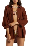 Billabong Swell Gauze Button-up Shirt In Brown