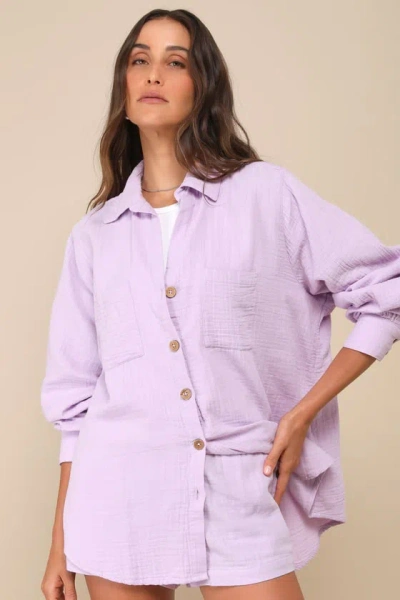 Billabong Swell Lilac Cotton Long Sleeve Collared Button-up Top