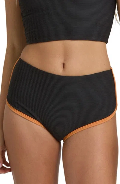 Billabong Tanlines Contrast Piping Bikini Bottoms In Black