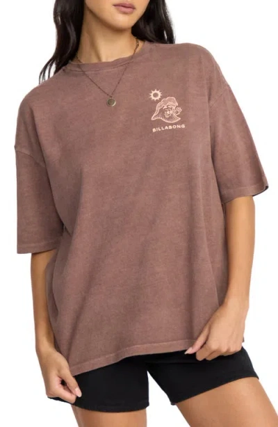 Billabong The Great Waves Oversize Cotton Graphic T-shirt In Brown