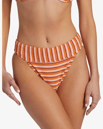 Billabong Tides Terry Aruba Mid-waist Bikini Bottoms In Orange Multi