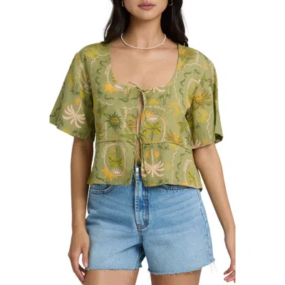 Billabong Totally Tropic Tie Front Top In Green