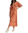 Billabong True Romance Puff Sleeves Midi Dress In Brown In Brown
