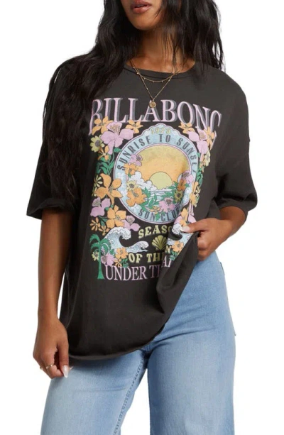 Billabong Under The Palms Oversize Cotton Graphic T-shirt In Charcoal