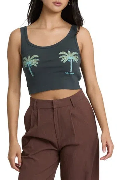 Billabong Vacation Crop Cotton Graphic Tank In Off Black