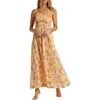 Billabong Warmer Days Floral One-shoulder Smocked Maxi Dress In Peach Whip