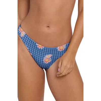Billabong Western Sky Lowrider Gingham Floral Bikini Bottoms In Blue