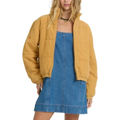 Billabong Winter Waves Corduroy Puffer Jacket In Curry