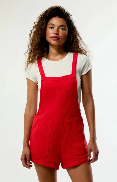 Billabong Women's Beach Crush Denim Overalls In Red